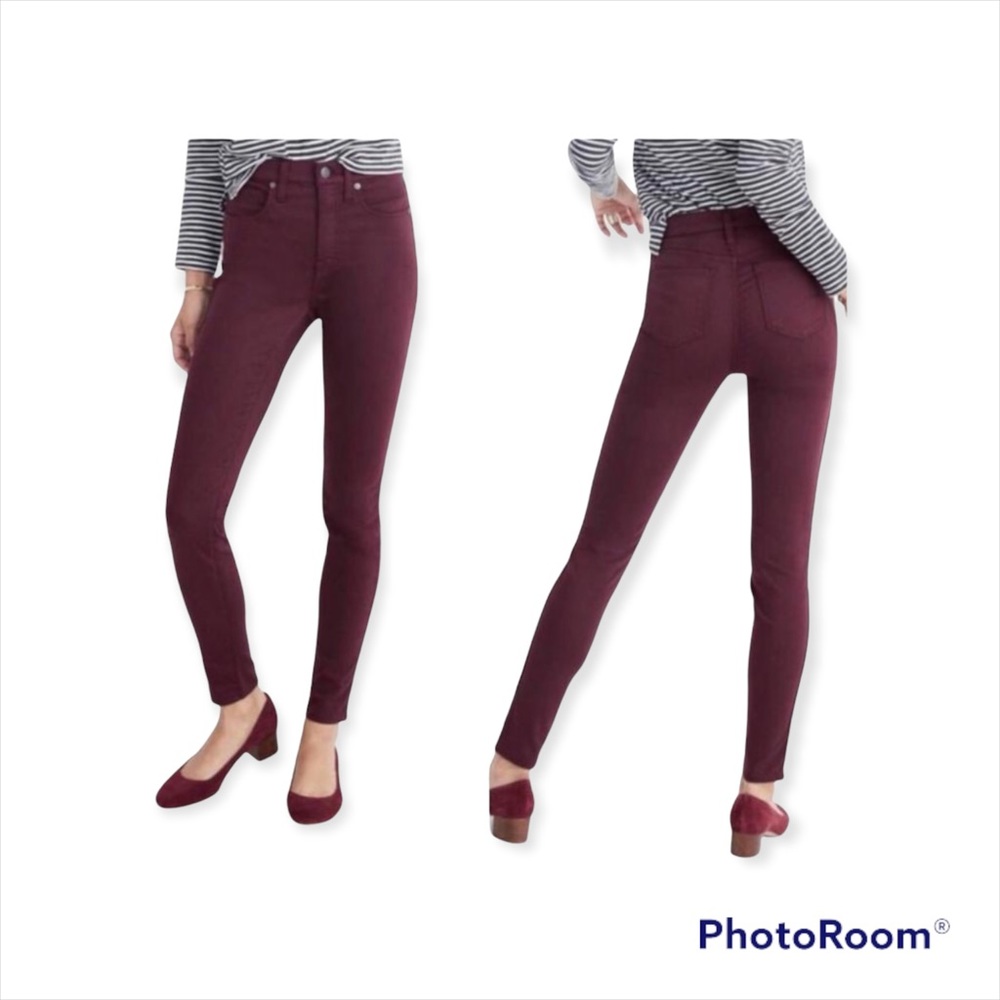MADEWELL 10” High Rise skinny Maroon stretch twill jean styled pants Sz 26 EUC